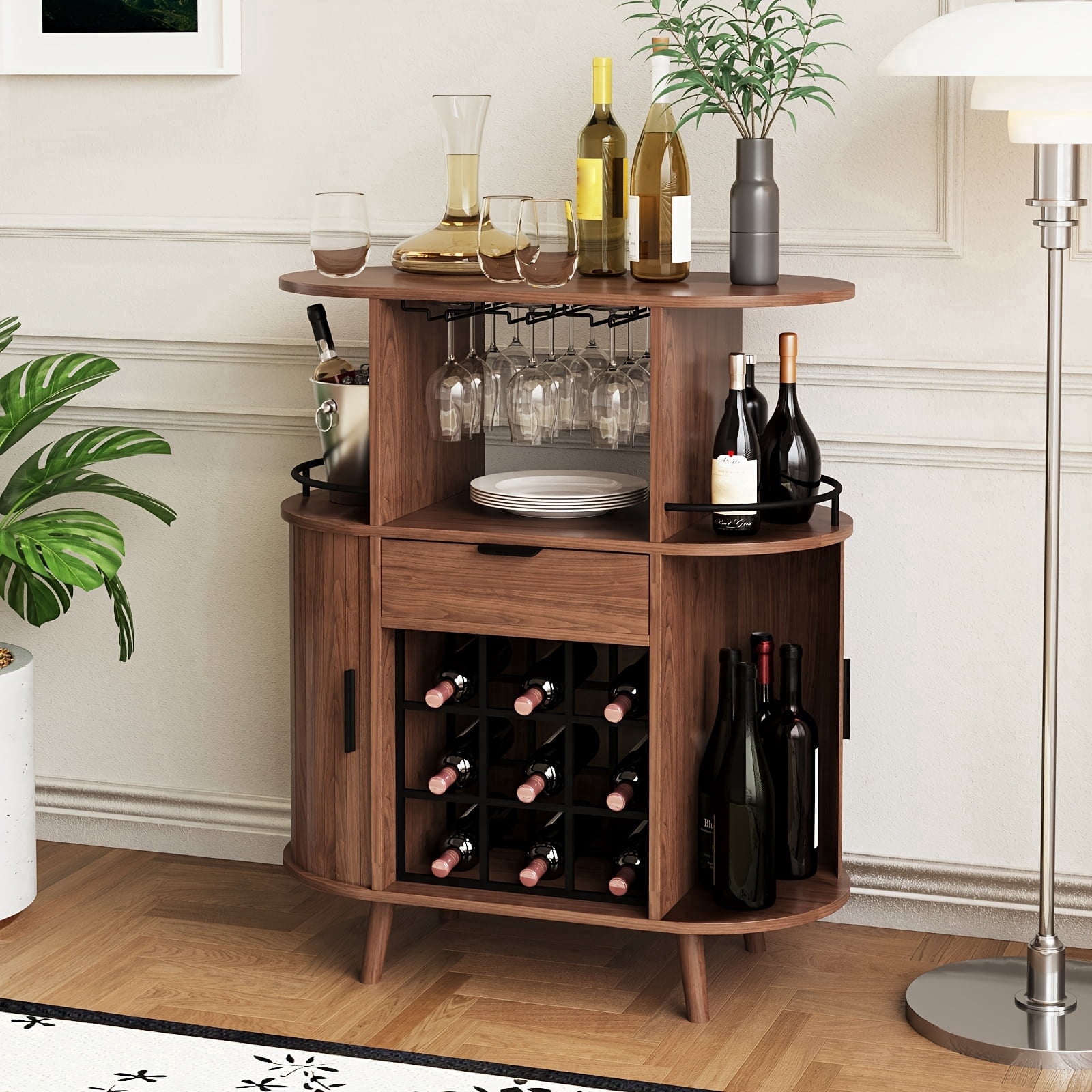 Costway, Wood Globe Wine Bar Stand 34'', Italian-Style Liquor Rack