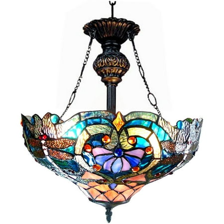 - Chloe Lighting Lydia Tiffany-Style 2-Light Victorian Inverted Ceiling Pendant Fixture with 17