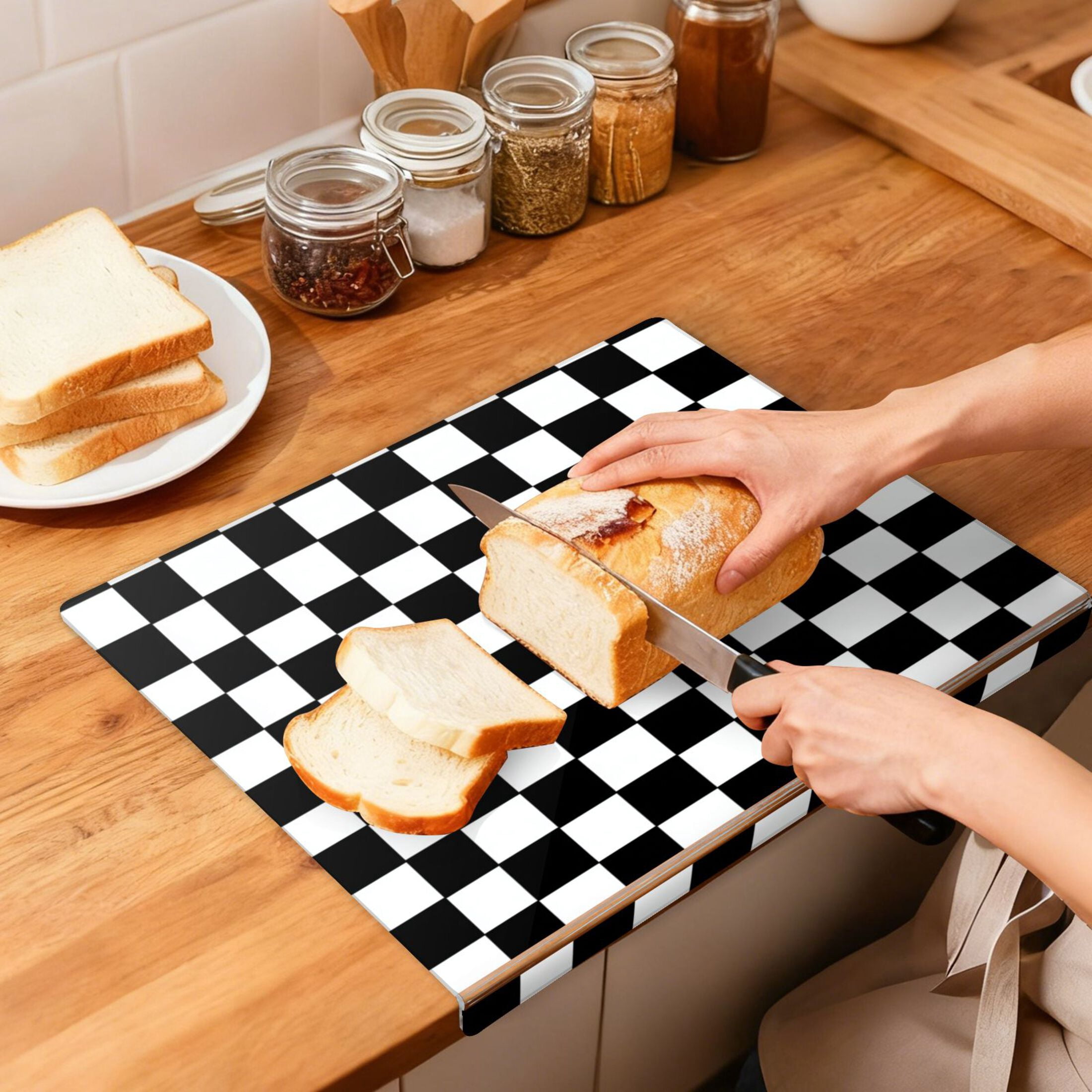 13.4" x 16.5" Food-Grade Acrylic Cutting Board Non-Slip Kitchen Chopping Board Classic Black-and-white Checkered Pattern