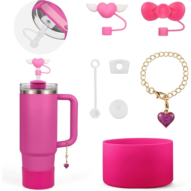 Juego de Accesorios para la Copa Stanley - Incluye 2 Cubiertas para Pajitas de 0.4 in, 1 Botín Protector de Silicona, 3 Tapones Antiderrames y 1 Charm para Vasos de 30 y 40 OZ.