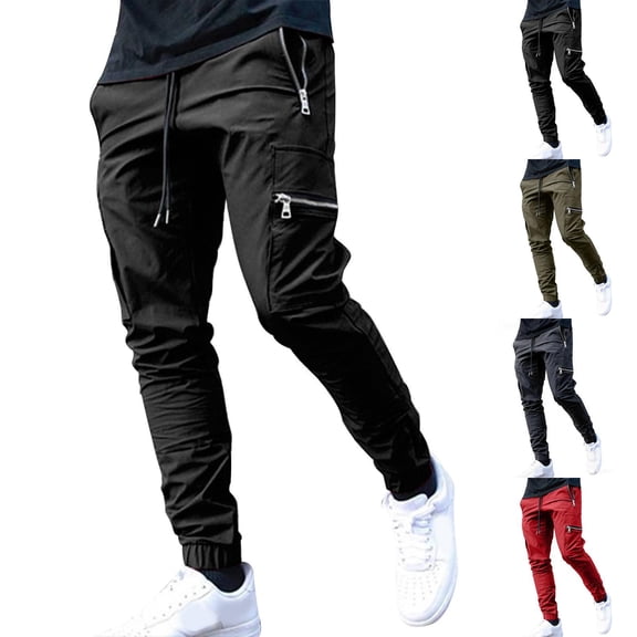 Men's Multi-Pocket Cargo Jogger Casual Pants Black L