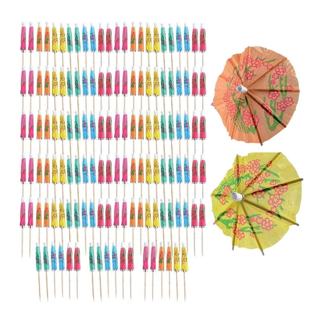 Sombrillas de papel para cócteles, palitos para pastel de fruta, decoración de ilustraciones creativas de madera, mini de papel, selecciones 140 Piezas