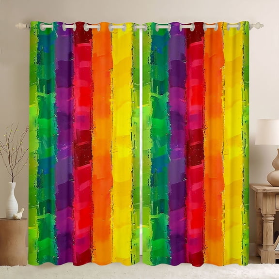 Manfei Kawaii Rainbow Blackout Curtains, Graffiti Printing Blocks Window Curtains Pack of 2 (38x45 Each), Yellow Green Red