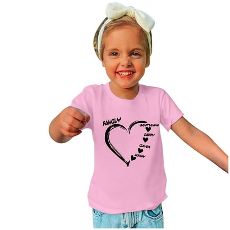 

EQWLJWE Toddler Girls Summer T-Shirts Kid Cute Print Crew Neck Short Sleeves Dailywear Tops Gifts for Kids Pink 5-6 Years