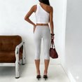 thumbnail image 4 of Yifymode Women's Low Rise Foldover Capri Yoga Leggings Y2K Slim Fit Stretchy Capri Pants Athletic Gym Lounge Pants,Dark Gray L, 4 of 4