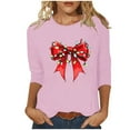 thumbnail image 2 of Cadancy Christmas Shirts for Women Casual 3/4 Sleeve Funny Bow Print Blouses Dressy Vintage Plus Size Holiday Tshirts Party Winter Crew Neck Xmas Tops, 2 of 5