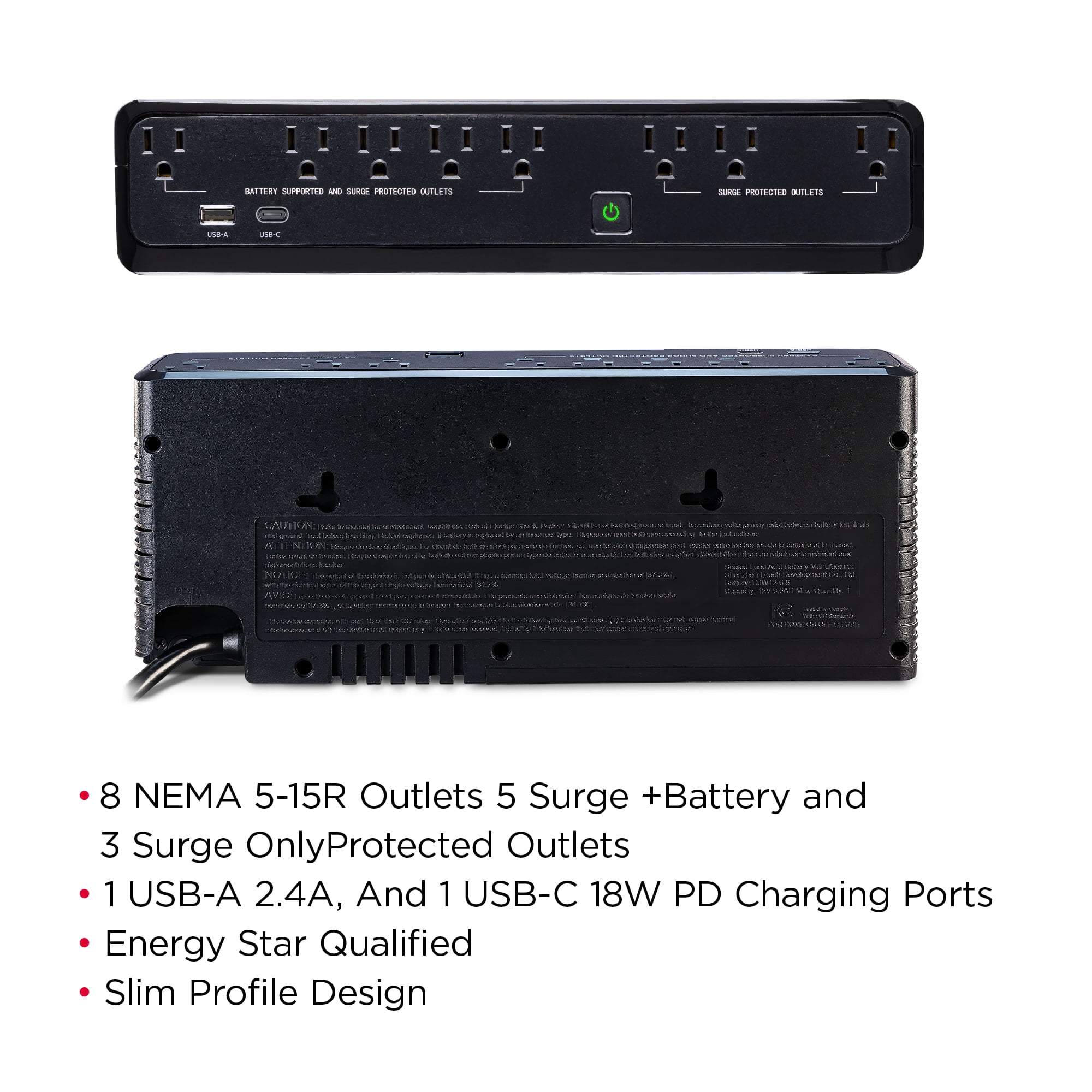 CyberPower SL900UC UPS Systems 900VA/480W, 120V, NEMA 5-15P, Compact, 8 Outlets, Black