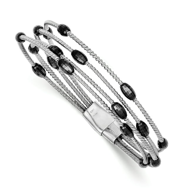 925 Sterling Silver Ruthenium-plated Bead Slide Clasp Bracelet