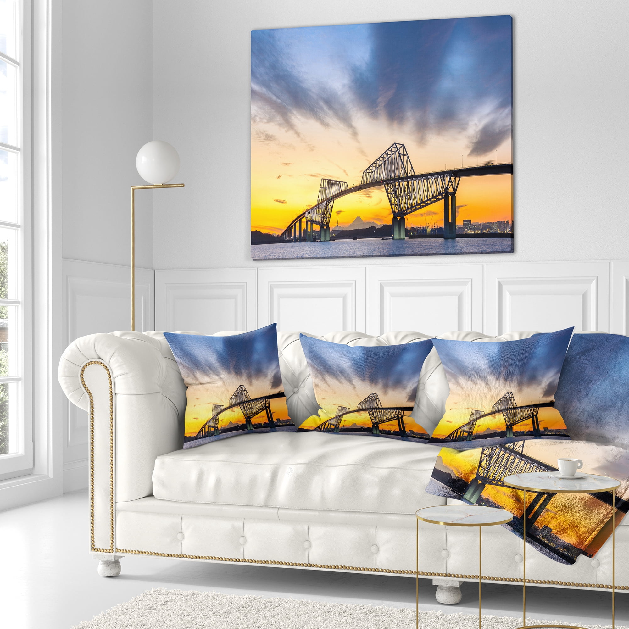 Designart Tokyo Gate Bridge Panorama - Landscape Printed Throw Pillow - 16x16