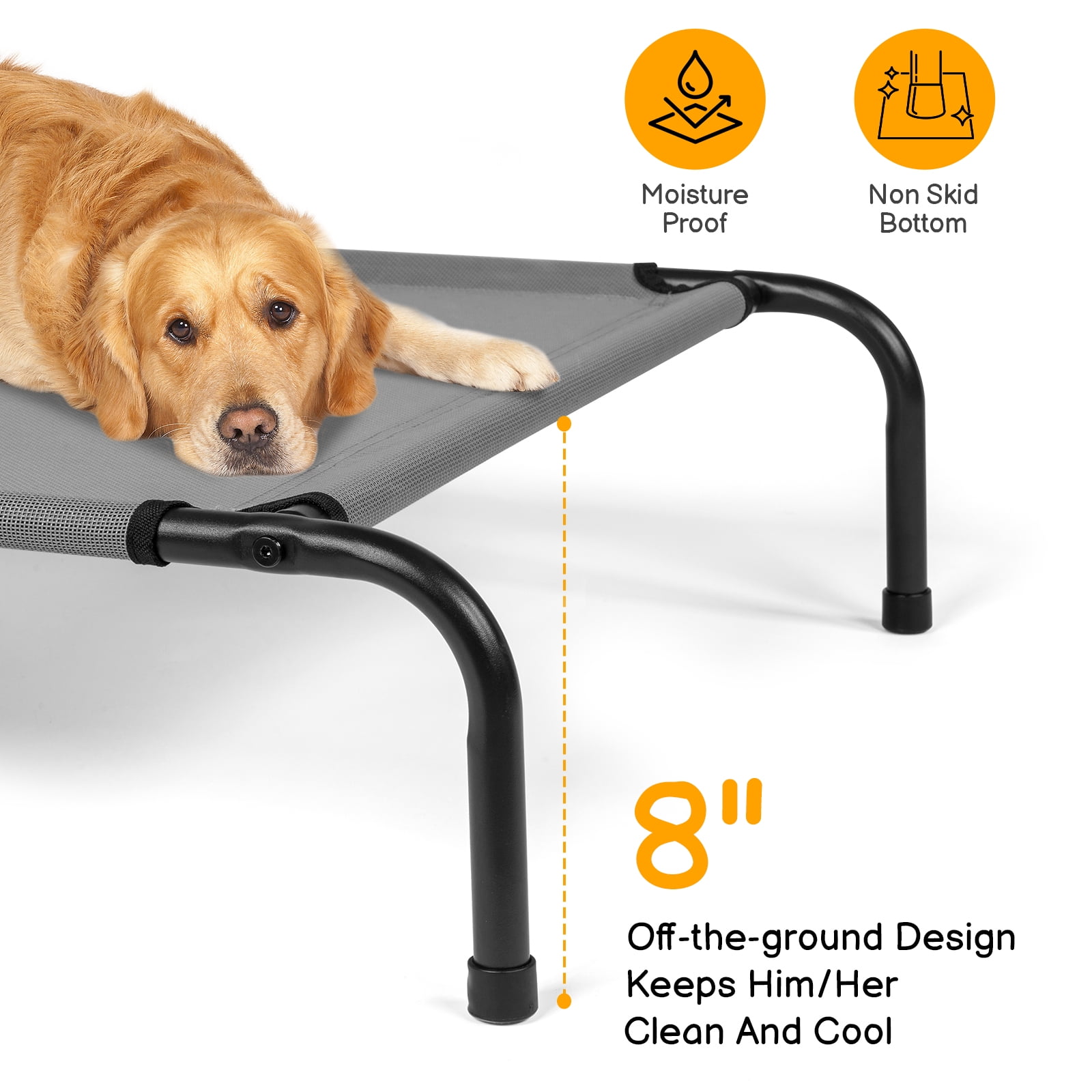 HiiKaa 50 inch Elevated Raised Cooling Cots Bed for Large Dogs,Indoor & Outdoor Portable Pet Hammock,Grey
