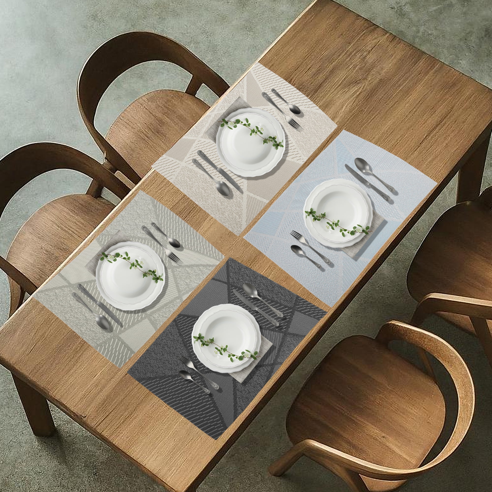 Unique Bargains 4 Pcs Blocks Pattern PET Heat Resistant Washable Placemats Khaki