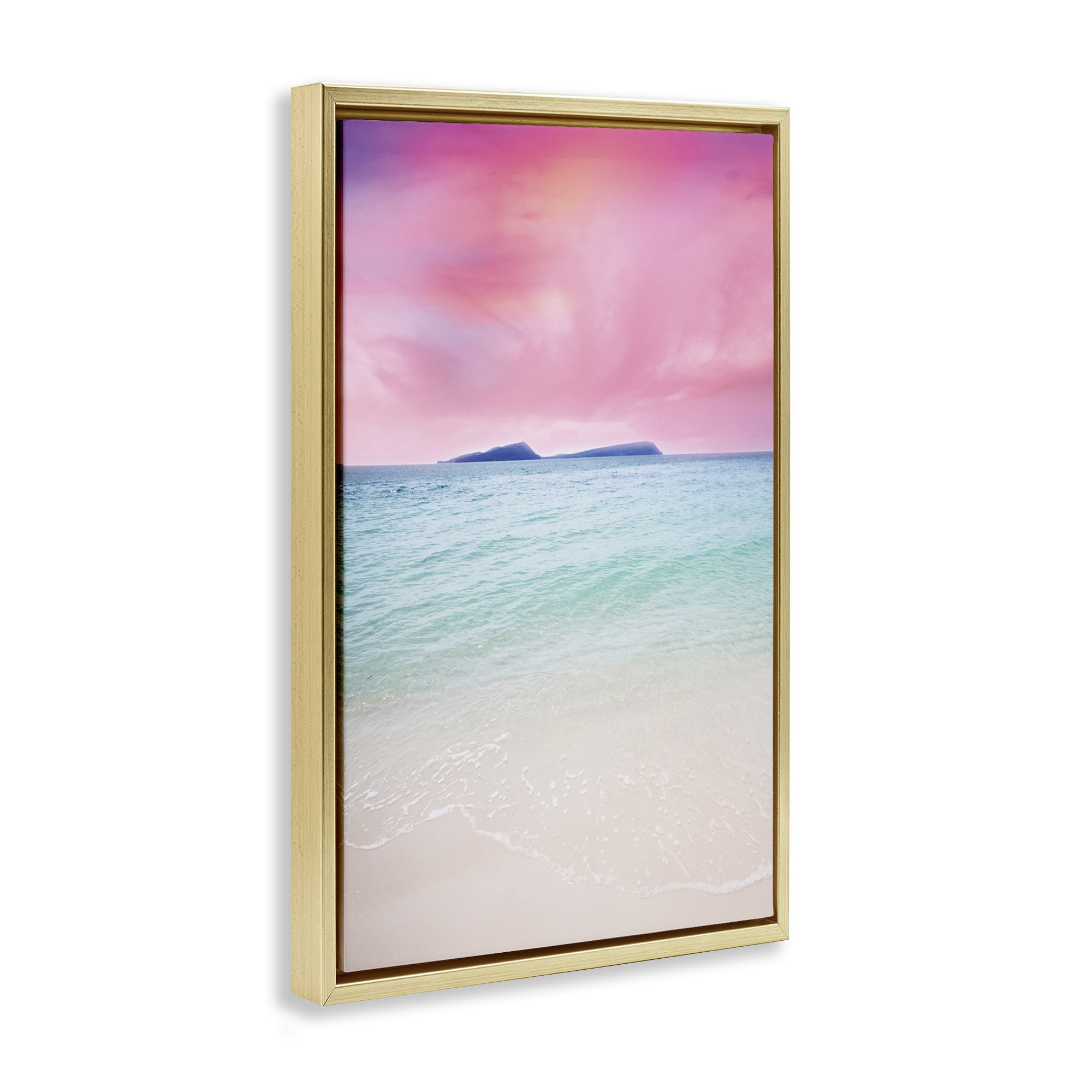 Stupell Industries Pink Sky Shoreline Landscape & Nature Photography Gold Floater Framed Canvas Art Print Wall Art, 21 x 31