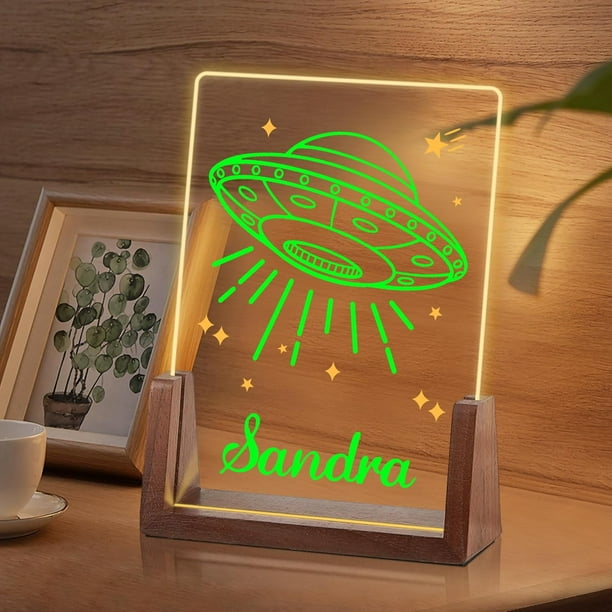 Luz de noche de nave espacial personalizada para niños, regalos de cumpleaños de Navidad para niños personalizados, luz de noche de acrílico, decoración de guardería para bebé, lámpara de noche, regal