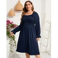 thumbnail image 2 of GymChoice Women's Plus Size Ruffle Long Sleeve Dress Square Neck High Waist Smocked Tunic Maxi Dress Maternity Dress, 2 of 6