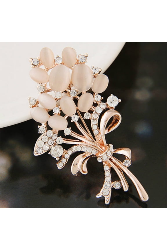 Women Vintage Rhinestone Opal Wheat Flower Brooch Pin Dress Scarf Accessory