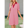 thumbnail image 6 of Women'S Summer Casual Striped V Neck Short Sleeve Flowy A Line Mini Dresses Red M, 6 of 7