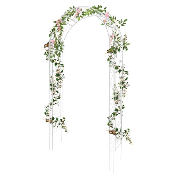 Metal Garden Arch Trellis – White 8.5FT Rust-Resistant Steel Pergola – Climbing Plants & Vines – Decorative Outdoor Archway – Lawn, Patio, Backyard & Wedding Pathways