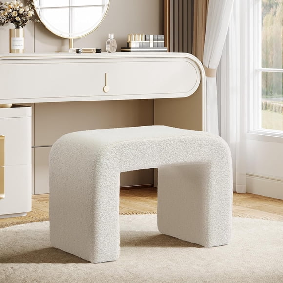 Tribesigns Modern Vanity Stool, Upholstered Ottoman, Arched Footstool, Sofa Footrest(1,White)
