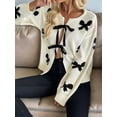 thumbnail image 6 of Women Tie Front Sweater Cardigan Trendy Y2k Knitted Cardigan Cream White S, 6 of 8