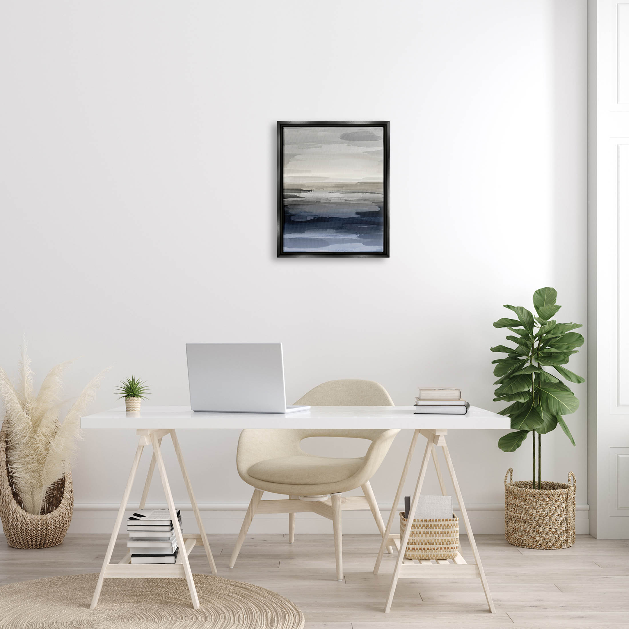 Stupell Industries Abstract Landscape Water Scenery Graphic Art Jet Black Floating Framed Canvas Print Wall Art, Design by Jackie Hanson