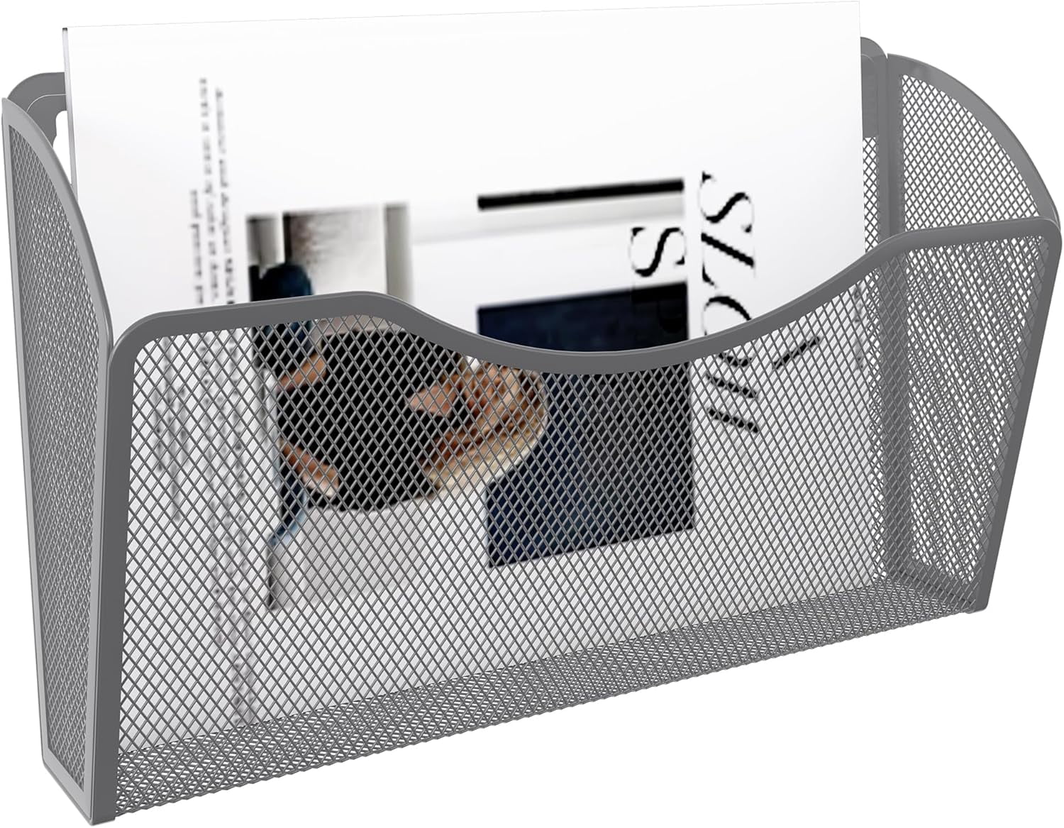 Wall File Organizer, Metal Mesh Hanging File Folder Holder for Letter/A4 Size Folders, Vertical Wall Mount Mail Sorter for Office Paperwork, Classroom, Silver