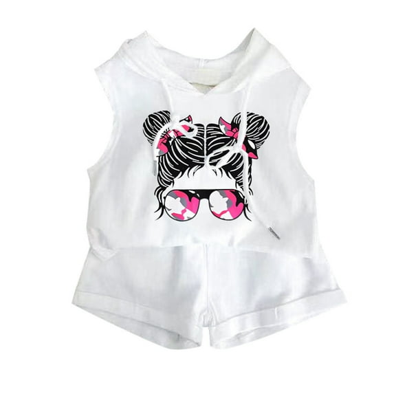 LUOGENLI Girl Summer Outfits Size 14 Summer Girls Sleeveless Hooded Top and Shorts Two Piece Set Summer Sweatsuits Casual Sports Suit Little Girl Outfits Size 10 5-6 Years