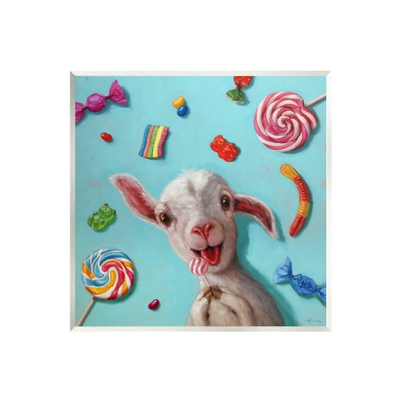 Stupell Industries Happy Sheep with Candy Animals & Insects Painting Unframed Art Print Wall Art, 12 x 12