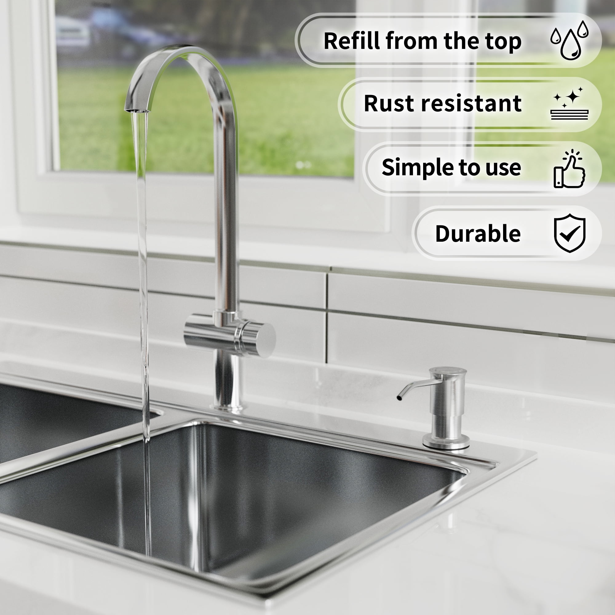 PAIHOME Brushed Nickel Soap & Lotion Dispenser, Built in Stainless Steel Kitchen Sink Soap Dispenser with 17oz Bottle