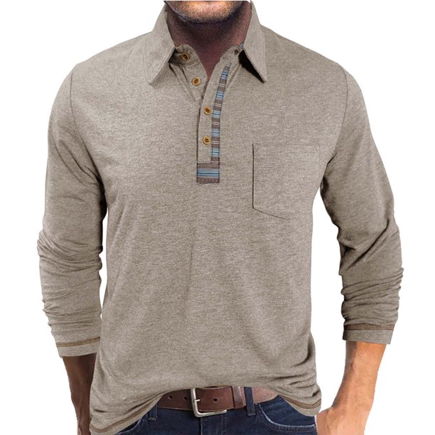 Blusa y camisa de manga larga con cuello vuelto para hombre, informal, a la moda, de color liso, transpirable, de manga larga, con cuello vuelto, de poliéster.