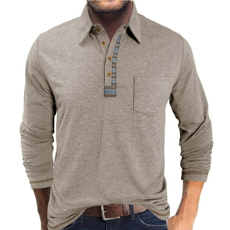 SGFCWSX Mens Shirts Long Sleeve Casual Half Button Lightweight Men Dress Shirt Khaki XL