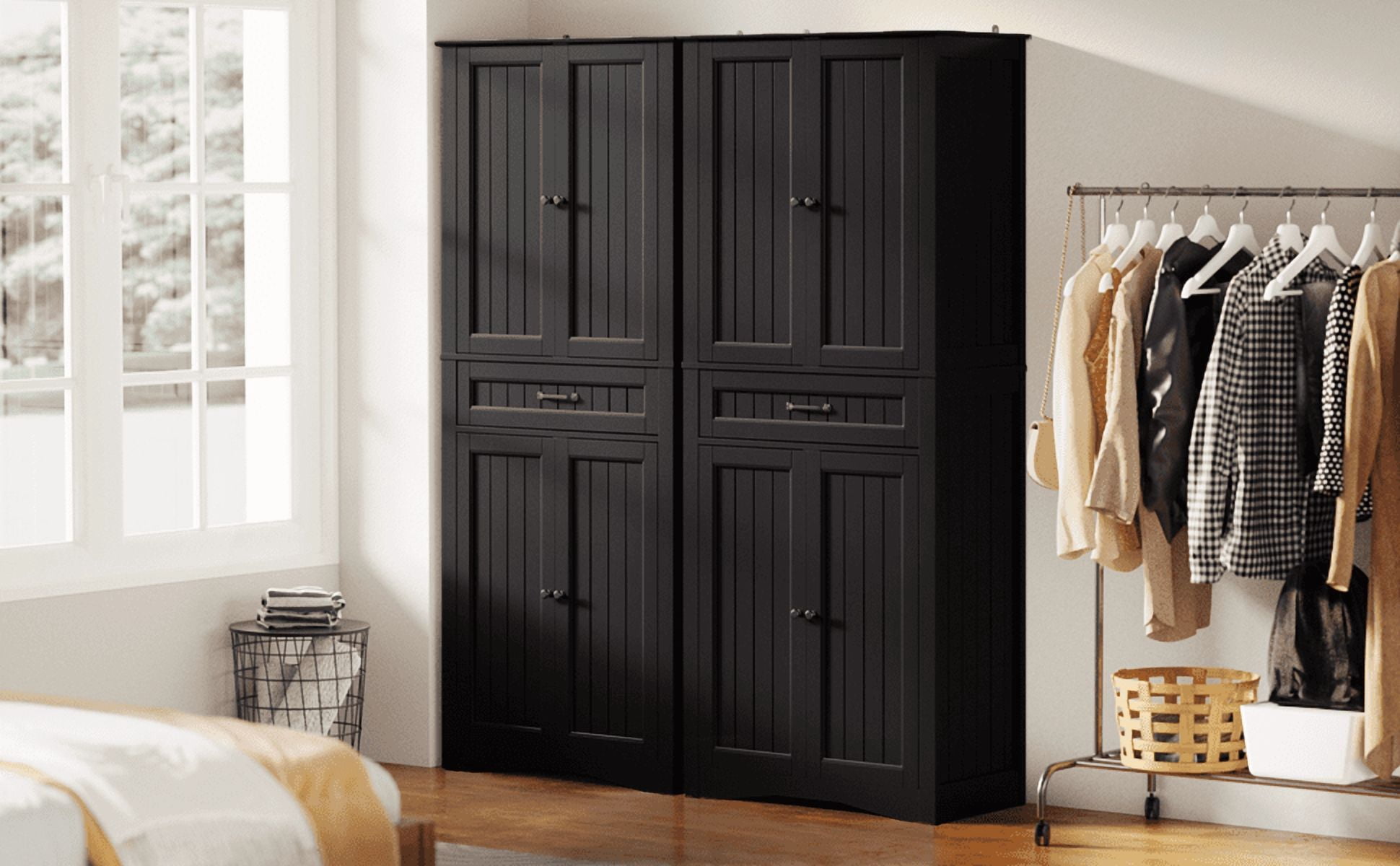 71" Tall Freestanding Storage Cabinet, 4 Doors, Adjustable Shelves and Large Drawer, Multi-Purpose Cabinet for Home Black
