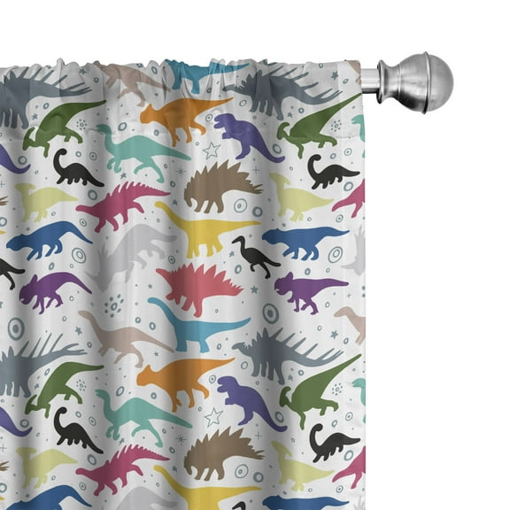 Ambesonne Dinosaur Curtains, Colorful Jurassic Animals, Pair of 28"x63", Olive Green Marigold and Grey