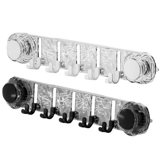 2pcs Suction Cup Towel Bar,Adjustable 24 Inches Adhesive Towel Holder for Bathroom,No Drill Wall Mounted Towel Rack with 5 Sliding Hooks,Towel Shelf for Kitchen,Toilet,Shower,Door