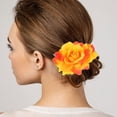thumbnail image 3 of 2 en 1 pinzas para el cabello de horquilla de flor rosa grande artificial broche de flores para fiesta de mujer (naranja), 3 of 6