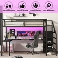 thumbnail image 5 of Loft Bed with Stairs and Wardrobe, Queen Size Metal Loft Beds Frame with L-Shape Desk and LED Lights, Loft Bed Queen with USB Charging Station, Gaming Loft Bed No Box Spring Needed-Black, 5 of 9