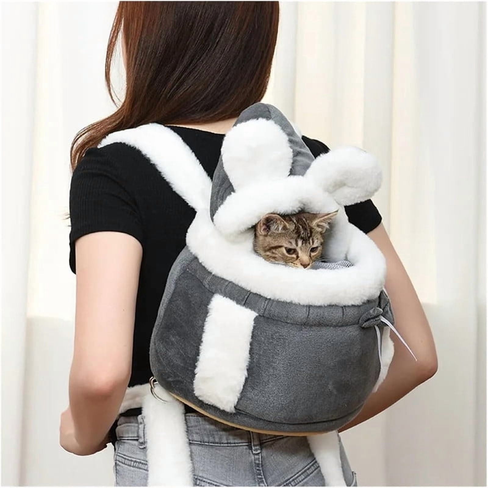 Warm Pet Carrier Bag Small Cat Dogs Backpack Winter Plush Pets Cage for Outdoor Travel Pet Hanging Chest Bags 6kg Load-Bearing (Color : Grey, Size : Large)