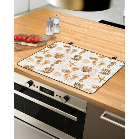 nqOlkjepod Large Induction Cooktop Protector Mat 31 x24 Orange Coastal Stove Top Covers for Electric Stove Nautical Starfish Tropical Fish Coral Stove Burner Cover Mats Glass Top Stove Cover