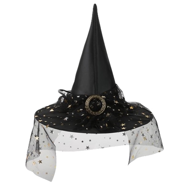 Sombreros de Halloween, sombrero de encaje de bruja, sombrero ancho acorralado para fiesta de festival, sombrero de poliéster para mujer