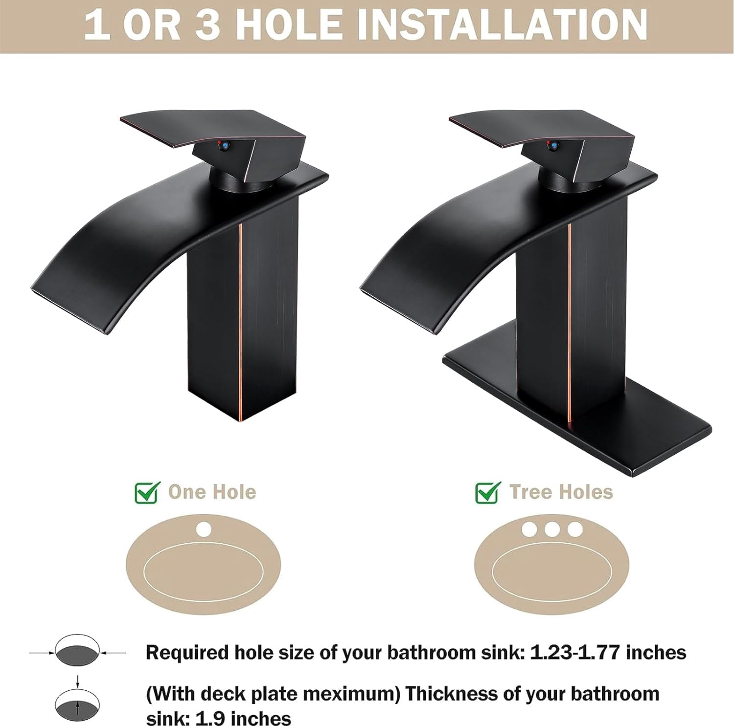 Kede Oil Rubbed Bronze Waterfall Bathroom Faucet Lavatory Single Handle 1 or 3 Hole Bathroom Sink Faucet Washbasin Faucet with Deck and Pop-up Drain