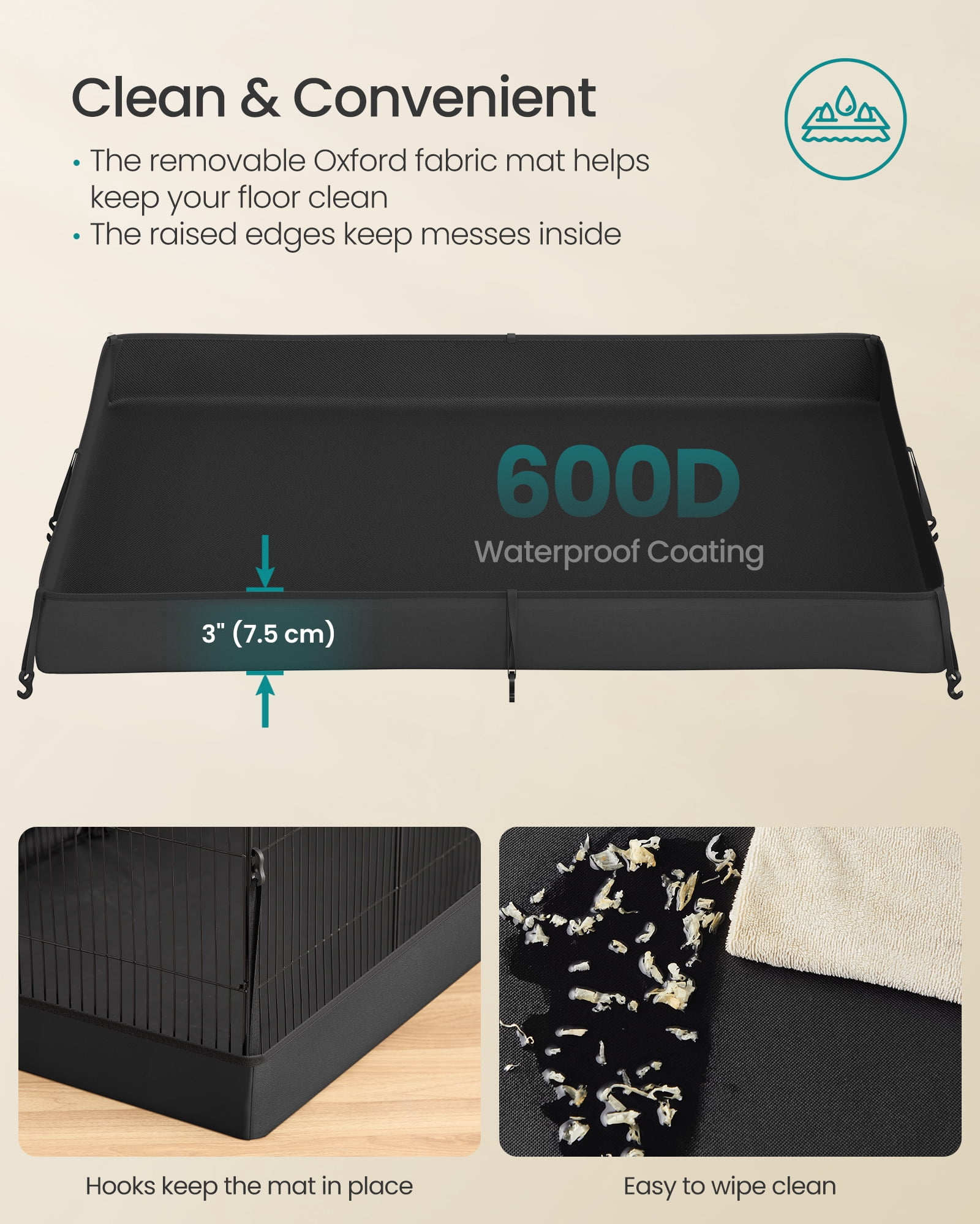 SONGMICS 2-Tier Guinea Pig Cage, Rabbit Cage, Small Animal Playpen with Waterproof Mat, Top and Side Door, 35 Panels, Ink Black
