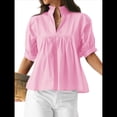 thumbnail image 3 of Blusa con Cuello en V y Mangas Abullonadas para Mujer, Estilo Babydoll, Peplum, Elegante, Informal, Plisada, Holgada. Rosa S, 3 of 6