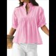 thumbnail image 3 of Blusa con Cuello en V y Mangas Abullonadas para Mujer, Estilo Babydoll, Peplum, Elegante, Informal, Plisada, Holgada. Rosa M, 3 of 6