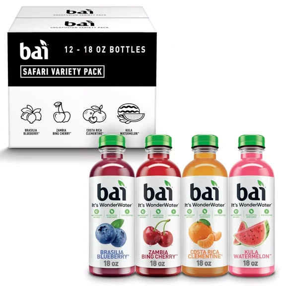 Bai Flavors Variety SCH4 Pack, Antioxidant Infused Water Beverage, with Vitamin C and No Artificial Sweeteners, 18 fl oz bottles, 12 pack
