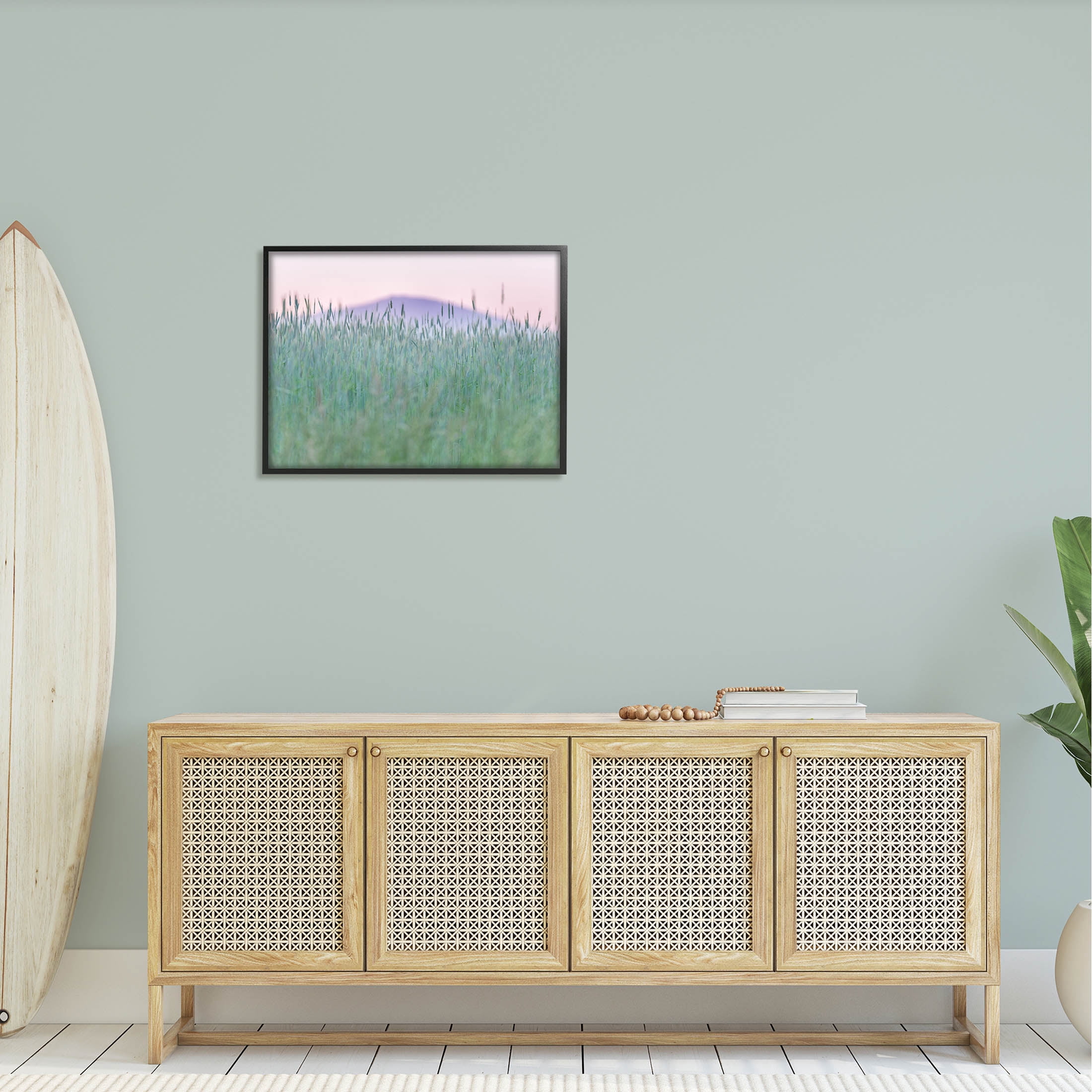 Wheat Field Pastel Mountain Peak Landscape Photograph Black Framed Art Print Wall Art