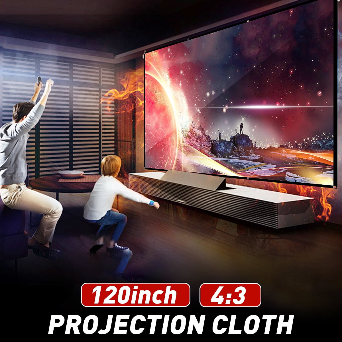120'' Portable Foldable Projector Screen HD 4:3 Home Theater Outdoor Movies E0R3 
