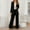 Black, variant on Women's 2024 Fall 2 Piece Blazer Set Casual Loose Long Blazer Jackets and Dressy Wide Leg Pant Suits Solid Color Trendy Clothes