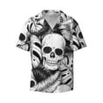 thumbnail image 2 of Lsque Skull and palm leaves print Men's Cuban Collar Short Sleeve Shirt Summer Beachwear Casual Button Down Fashionable Vacation Leisure Shirt-Large, 2 of 7