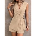 thumbnail image 5 of Women Dressy Summer Outfits Wrap V Neck Blazer Vest Shorts Two Piece Sets Business Casual Outfits Khaki L, 5 of 8