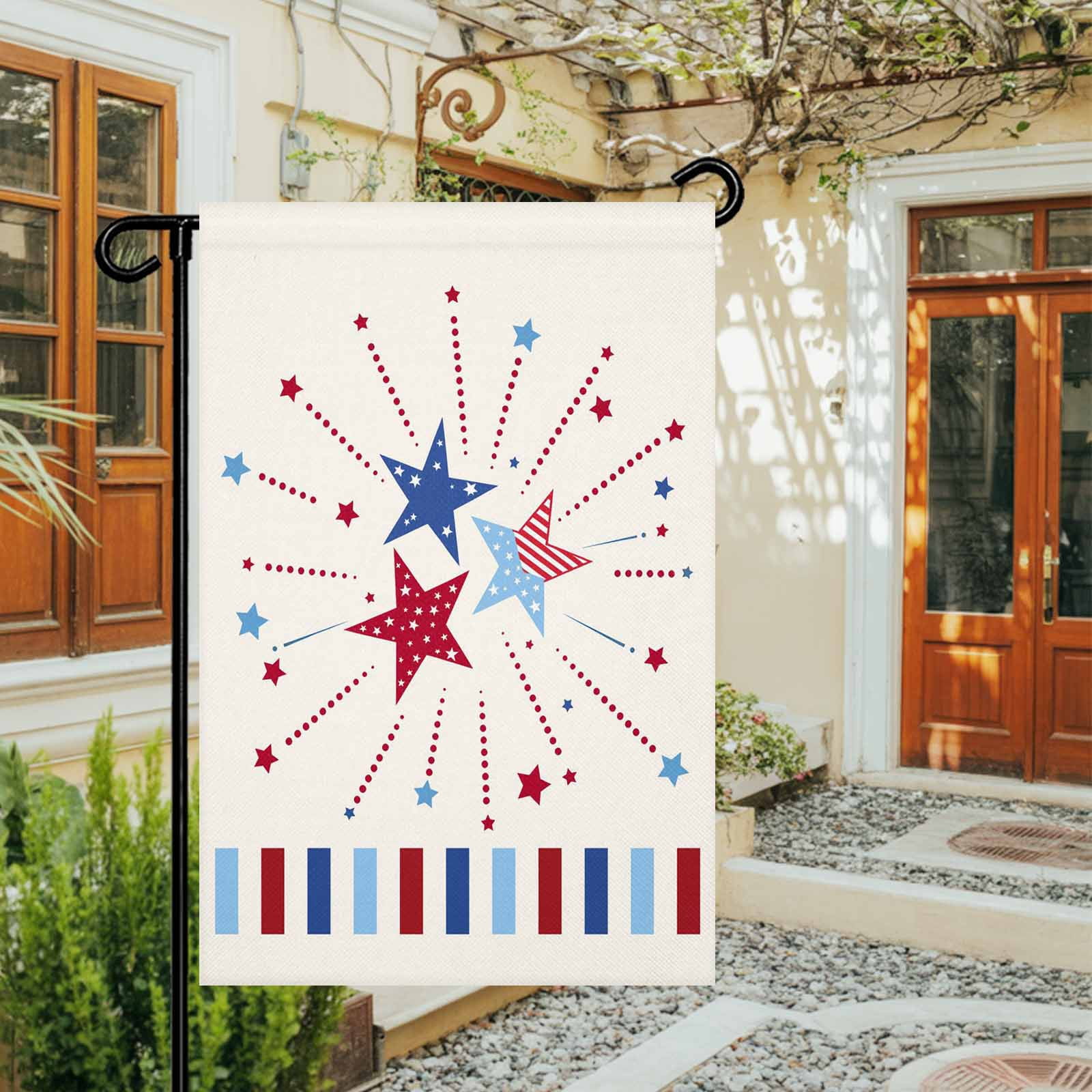 4th of July Garden Flags USA Flag Stripes Garden Flag Double Sided Welcome Flag Patriotic Stars Red White and Blue Independence Day Yard Flags for Outdoor Lawn Porch Memorial Day Decor 28x40 Inch