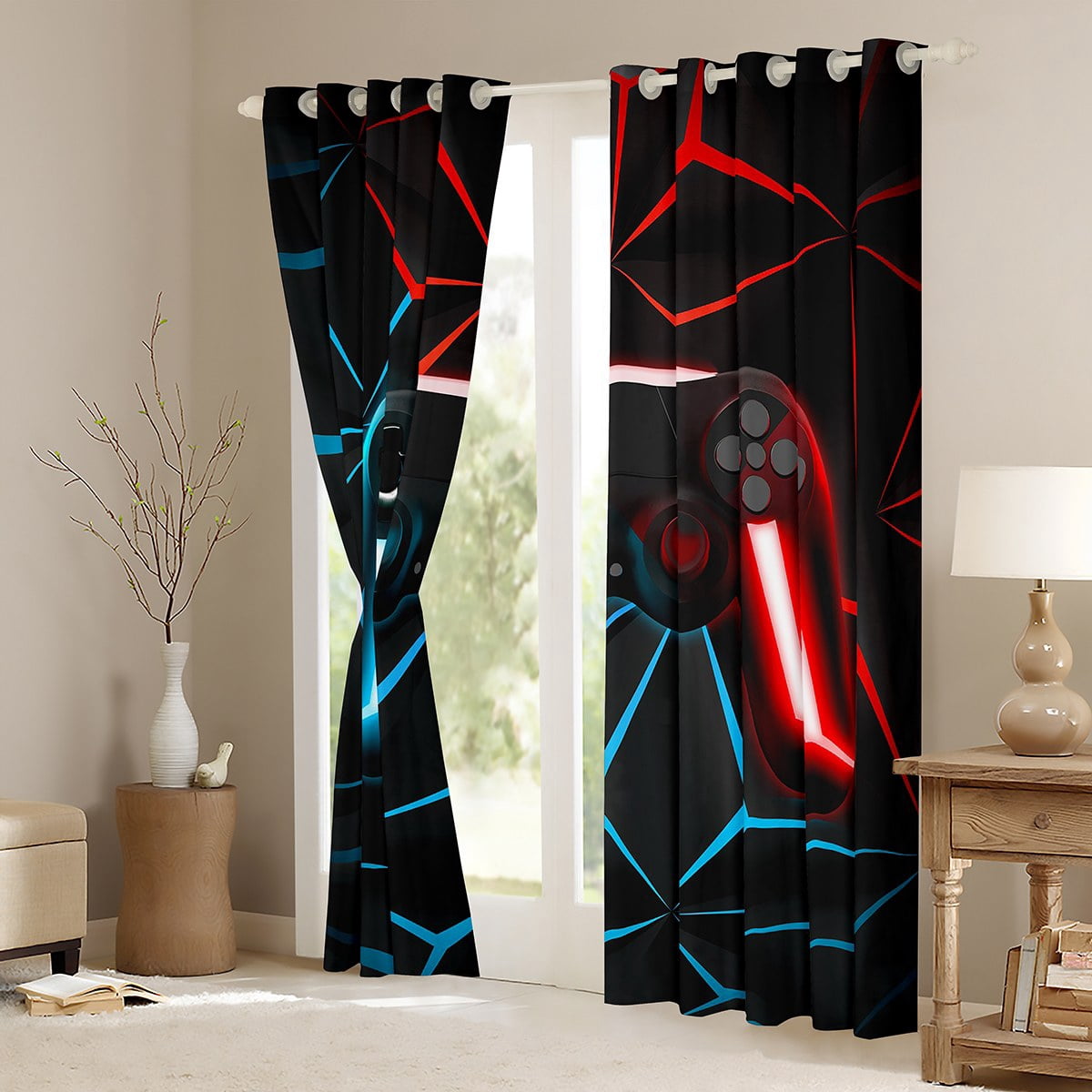 Erosebridal Gaming Curtains & Drapes Gamer Console Curtains Teens Gaming Gamepad Blackout Curtains, Gamer Window Curtains for Bedroom Living Room ( Blue Red, 42''Wx84''L )